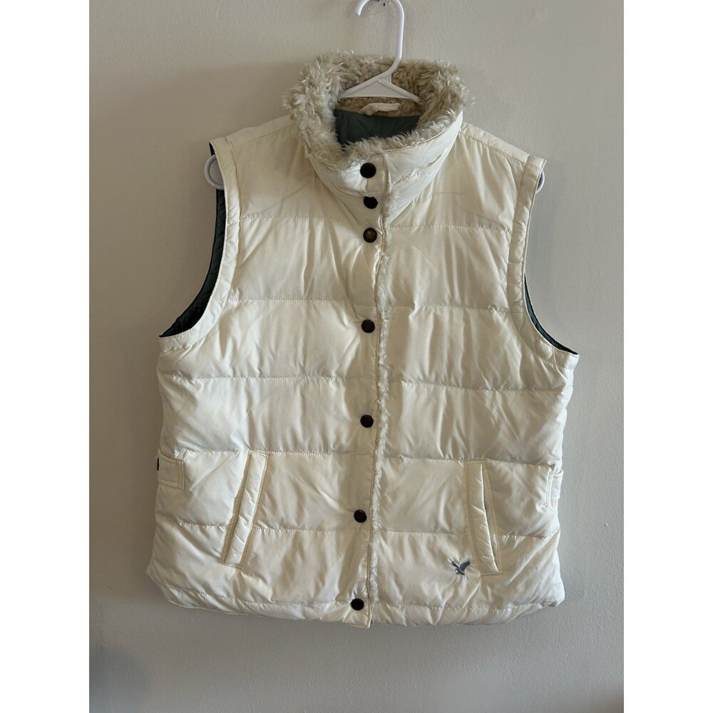Vintage American Eagle Outfitt Vest Cream Faux Fur Lined Winter Jacket Size XL